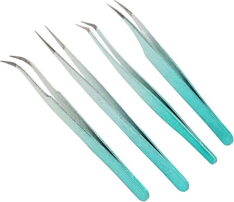 Stainless Steel Nail Art Tweezers 4 Pack With Silicone Pressing Head Fine Point Comfortable Grip - Image 4